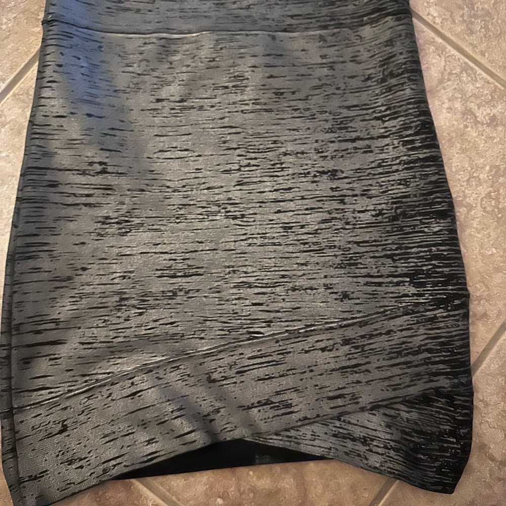 BCBG MAXAZRIA Black and Shimmer Silver Bondage Mini Skirt Small